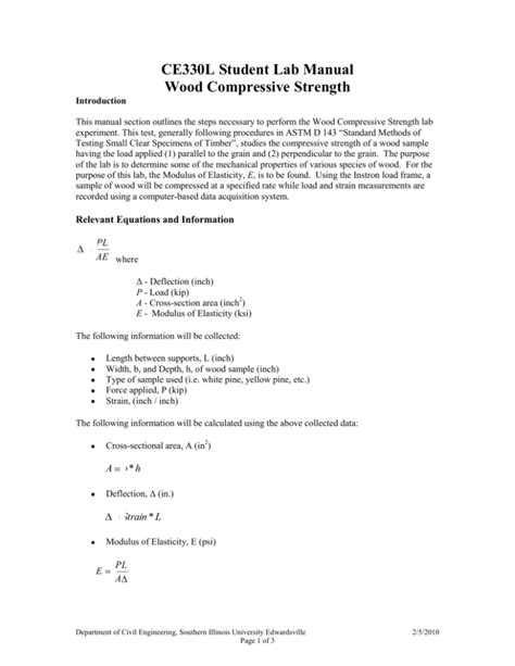 Wood Compressive Strength Lab Manual 